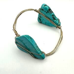 Faux Turquoise Nugget Wire Wrapped Bracelet Bangle Western Coastal Cowgirl